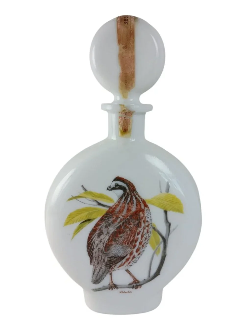 Field Birds BobWhite Milk Glass Decanter 1969 Empty Bottle #7 Vintage